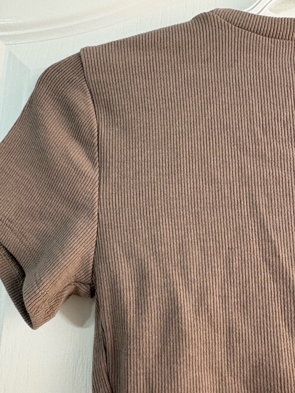 Garage Taupe Ribbed Crop Top with Pearl Hem - Picture 3 of 3